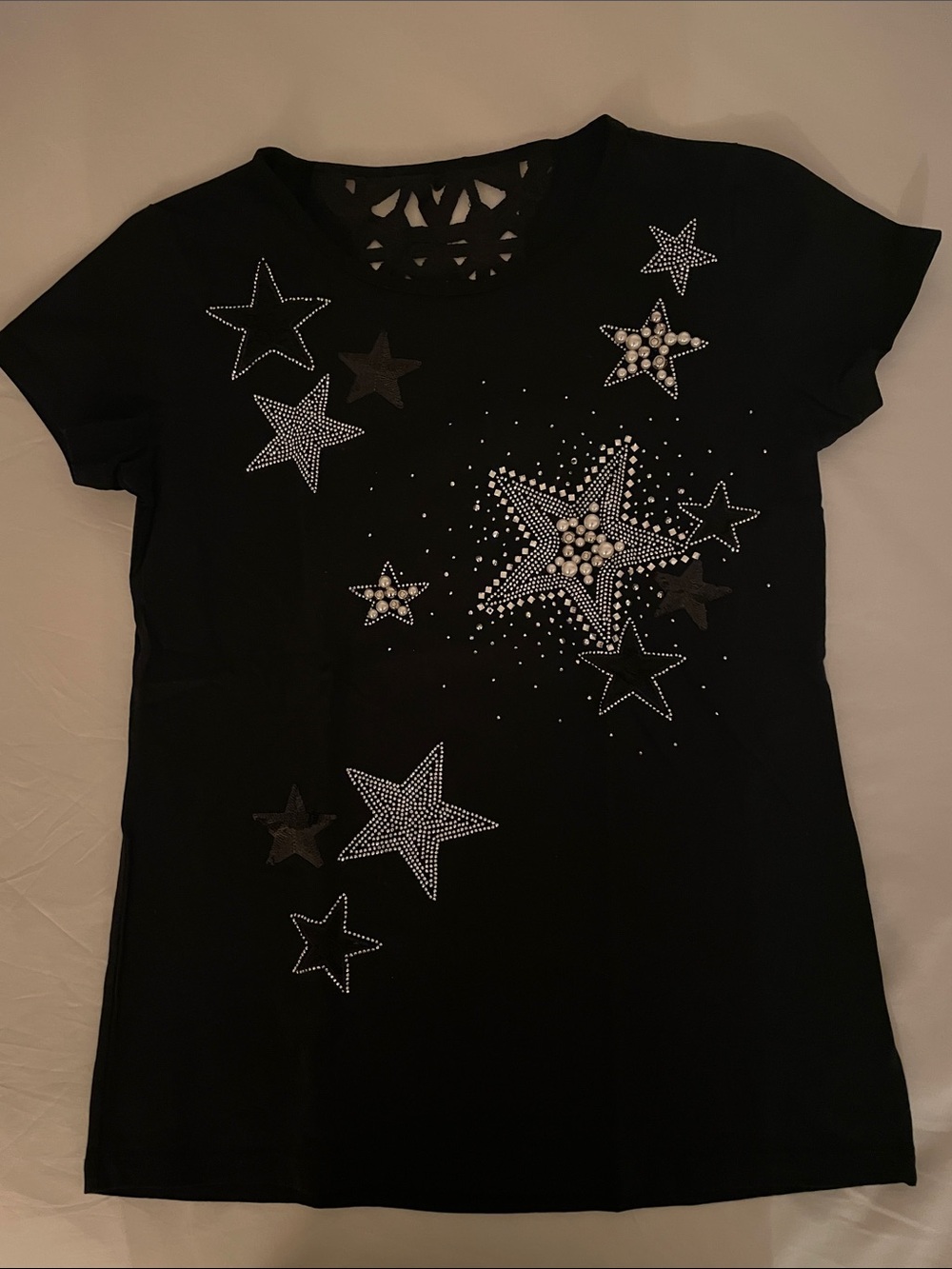 Black Star Embellished Short-Sleeve Top